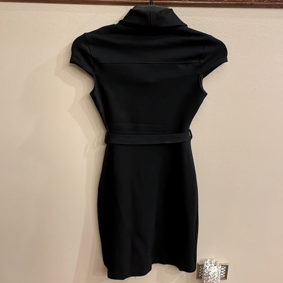 BANANA REPUBLIC cowl neck ponte stretch BELTED DRESS cap sleeve BLACK pleat XS - Picture 2 of 12
